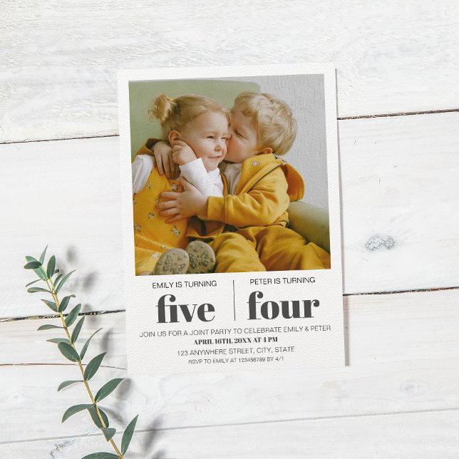 Modern Minimalist Joint Birthday Party Photo Invitation (joint birthday)