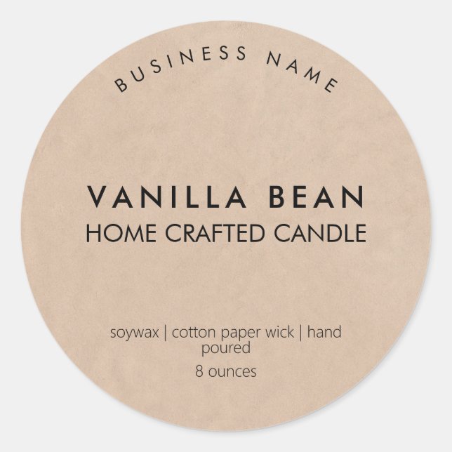 Modern Minimalist Kraft Homemade Candle Label (Front)