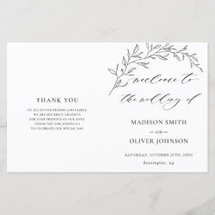Modern Minimalist Laurel Folded Wedding Program 