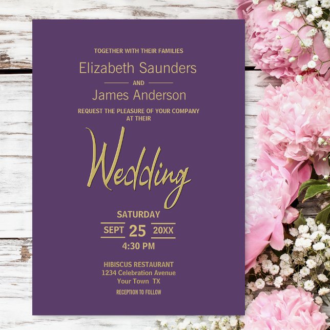 Modern Minimalist Lavender Gold Wedding Invitation (Creator Uploaded)