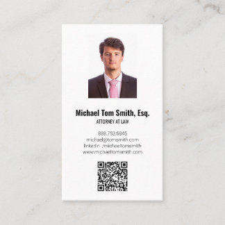 Modern Minimalist Lawyer Photo & QR Code Vertical Business Card