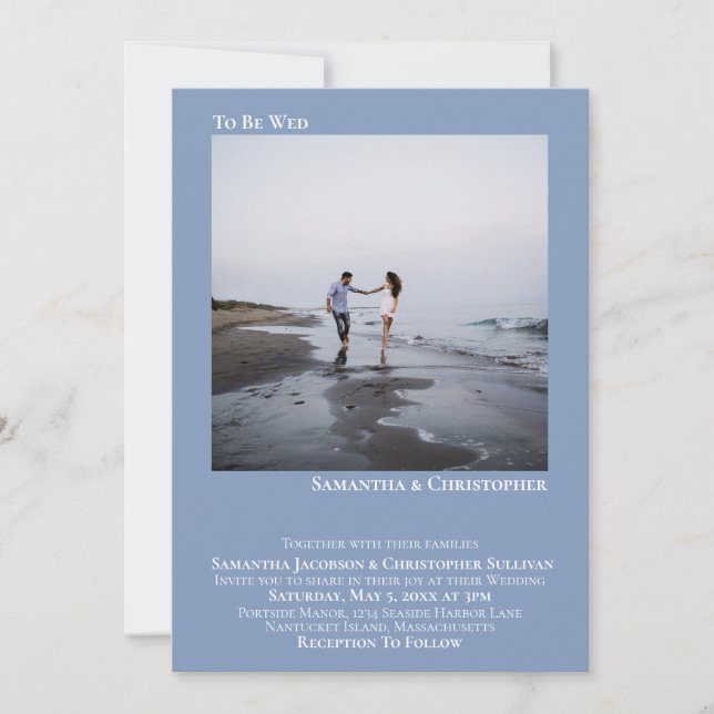 Modern Minimalist Light Blue Simple Photo Wedding Invitation (Front)