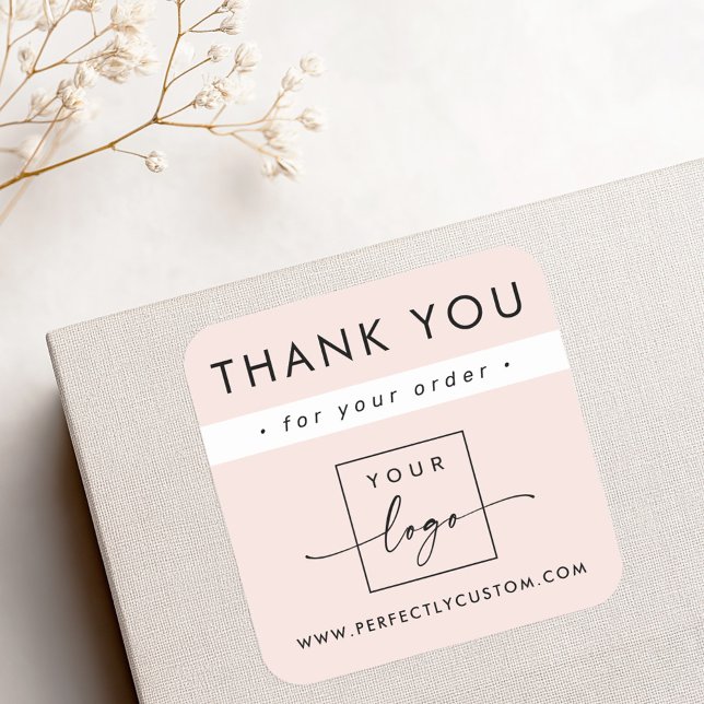 Modern minimalist light blush pink business thanks square sticker (Modern minimalist light blush pink business thanks square sticker)