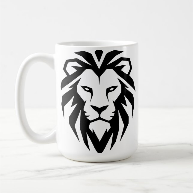 Modern Minimalist Lion Head Icon Coffee Mug (Left)
