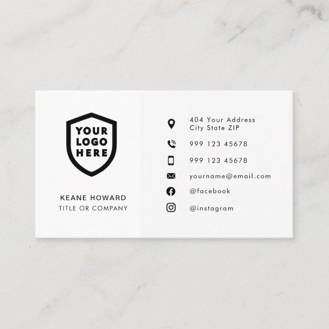 Modern Minimalist Logo | Custom Icons Social Media Business Card (Front)
