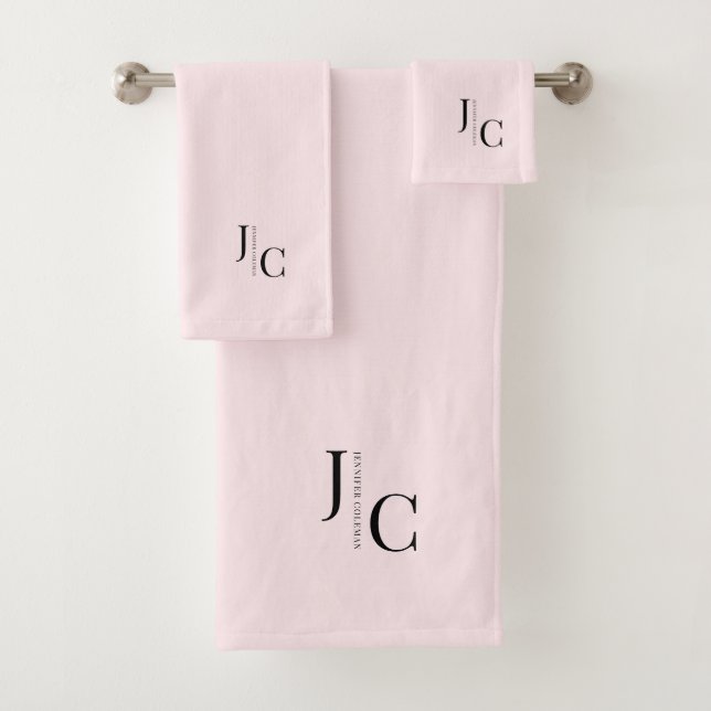 Modern Minimalist Logo Monogram Simple Blush Pink Bath Towel Set (Insitu)