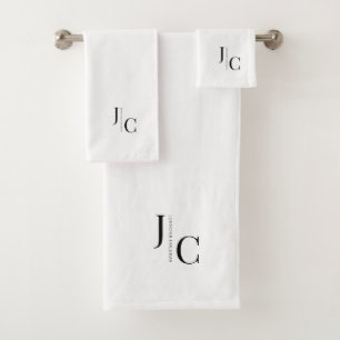 Modern Minimalist Logo Monogram Simple White Bath Towel Set
