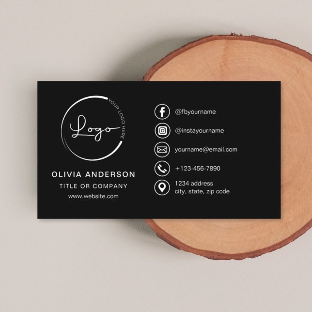 Modern Minimalist Logo with Social Media Icons Business Card (Creator Uploaded)