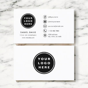 Modern Minimalist Logo with Social Media Icons Business Card