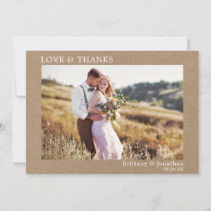 Modern Minimalist Love Thanks Wedding Kraft Thank You Card