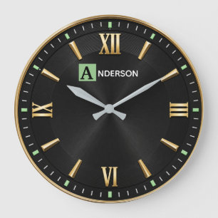 Modern Minimalist Luxury Black & Gold Large Clock