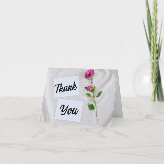 Modern Minimalist Magenta Floral Thank You Folded  Card (Front)