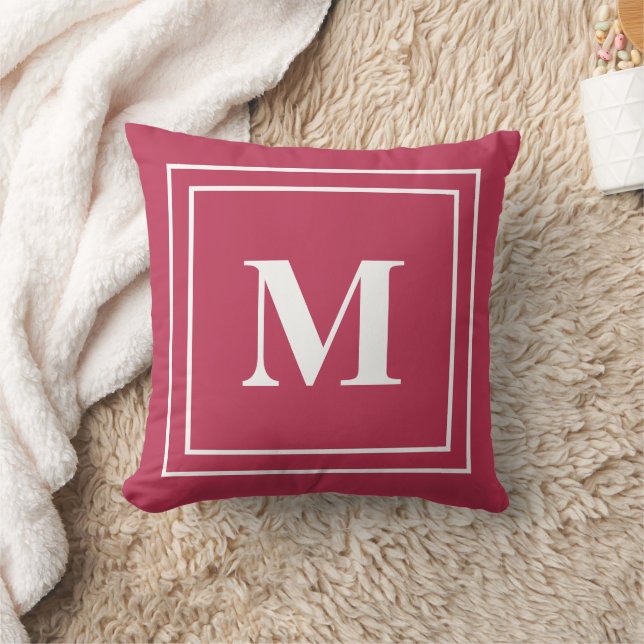 Modern Minimalist Magenta Red Monogram  Throw Pillow (Blanket)