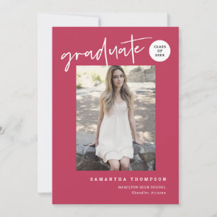 Modern Minimalist Magenta School Grad Party Photo Invitation