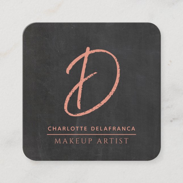 Modern Minimalist Makeup Artist Monogram Black Square Business Card (Front)