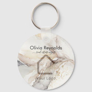 Modern Minimalist Marble Texture Overlay Neutral Keychain