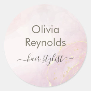 Modern Minimalist Marble Texture Pink Gold Classic Round Sticker