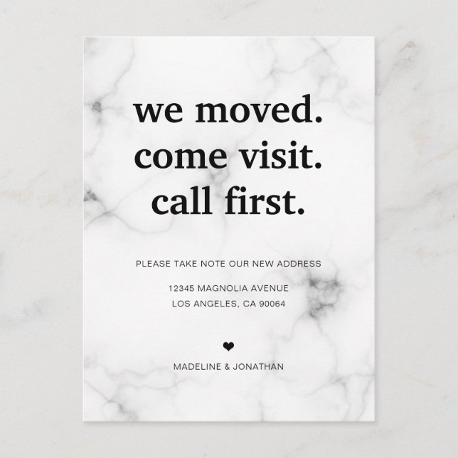 Modern Minimalist Marble We've Moved Moving Announcement Postcard (Front)