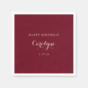 Modern Minimalist Maroon Birthday Napkin