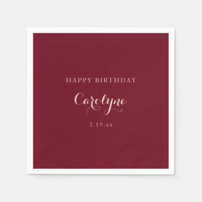 Modern Minimalist Maroon Birthday  Napkin (Front)