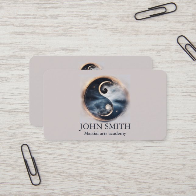 Modern Minimalist Martial Arts Yin Yang Karate  Business Card (Front/Back In Situ)