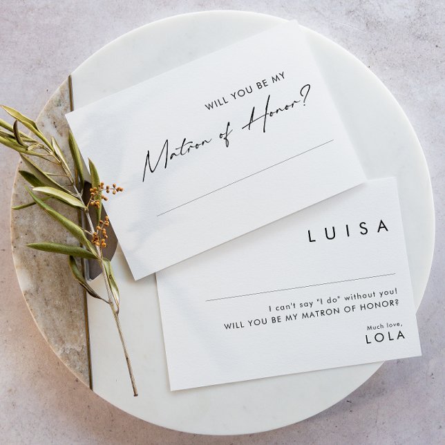 Modern Minimalist Matron of Honour Proposal Card (Creator Uploaded)
