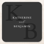 Modern Minimalist Matte Black Monogram Wedding Square Paper Coaster<br><div class="desc">Monogram wedding coasters featuring modern minimalist typography name and initials in matte black colour design.</div>