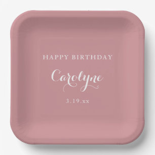 Modern Minimalist Mauve Birthday  Paper Plate