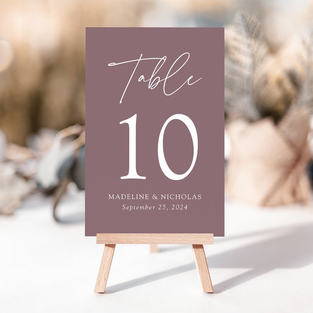Modern Minimalist Mauve Purple Wedding Table Number (Creator Uploaded)