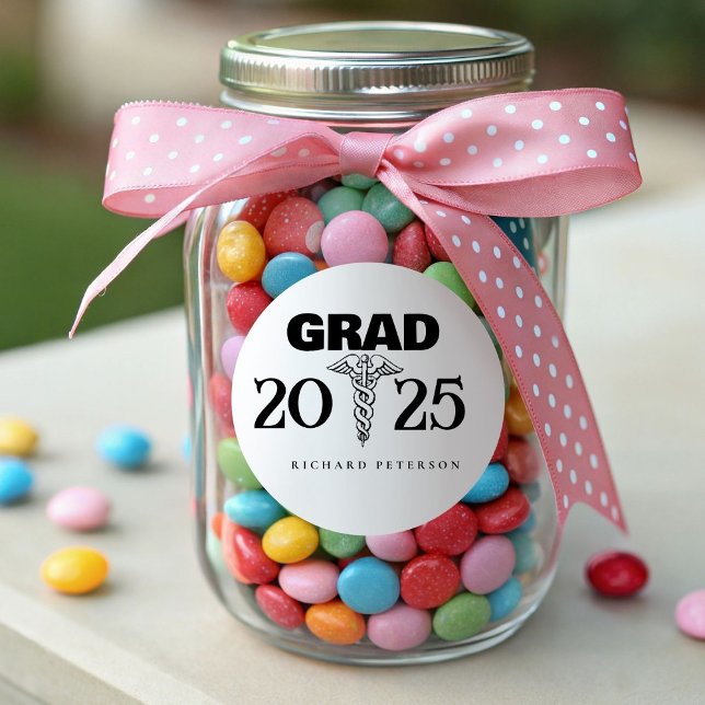 Modern Minimalist Med School Graduation Classic Round Sticker (Creator Uploaded)