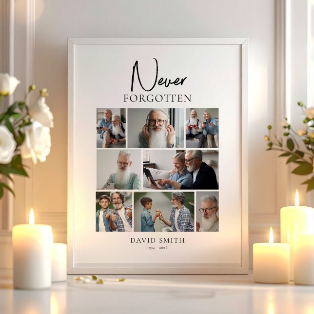 Modern Minimalist Memorial Custom Photo Collage Poster (Funeral Memorial Minimalist Custom Photo Collage Poster, loss of Loved One)
