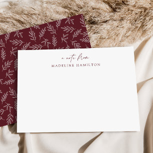 Modern Minimalist Merlot Botanical Personalized Card