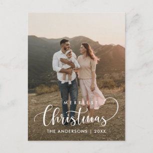 Modern Minimalist, Merriest Christmas Family Photo Postcard