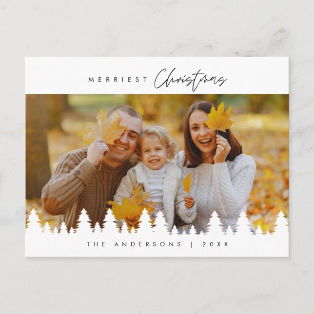 Modern Minimalist, Merriest Christmas Family Photo Postcard (Front)
