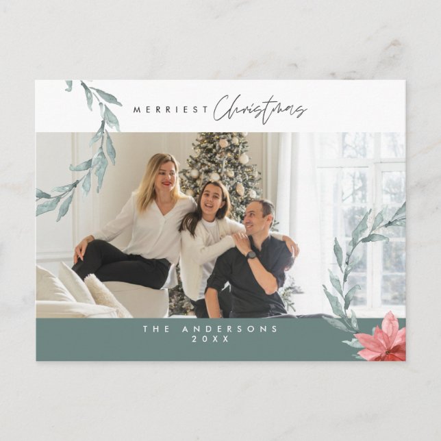 Modern Minimalist, Merriest Christmas Family  Post Postcard (Front)