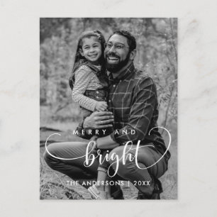Modern Minimalist, Merry and Bright Family Postca Postcard