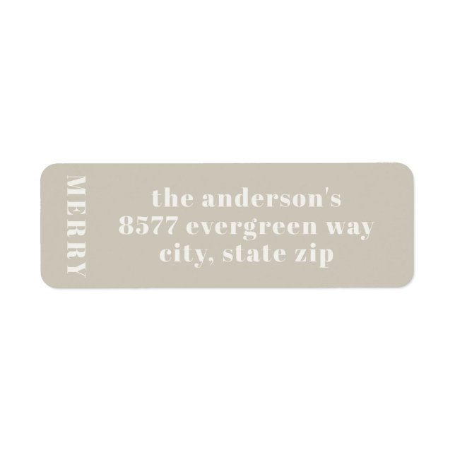 Modern Minimalist Merry Beige Return Address  (Front)