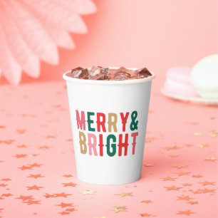 Modern Minimalist Merry & Bright Script Paper Cups