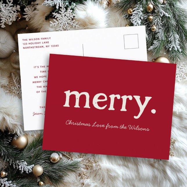 Modern Minimalist Merry Christmas Family Holiday Postcard (Creator Uploaded)
