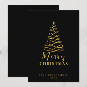 Modern Minimalist Merry Christmas Gold Black Holiday Card