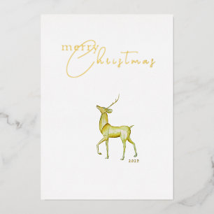 Modern Minimalist Merry Christmas Gold Reindeer Foil Holiday Card
