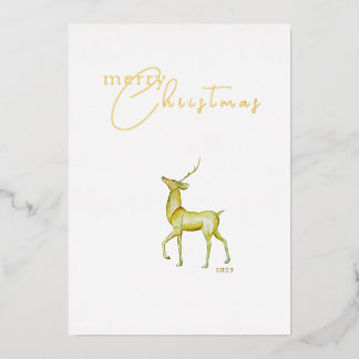 Modern Minimalist Merry Christmas Gold Reindeer Foil Holiday Card