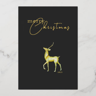 Modern Minimalist Merry Christmas Gold Reindeer Foil Holiday Card