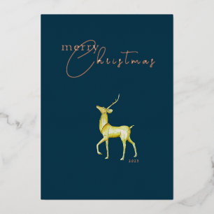 Modern Minimalist Merry Christmas Gold Reindeer Foil Holiday Card
