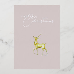 Modern Minimalist Merry Christmas Gold Reindeer Foil Holiday Card