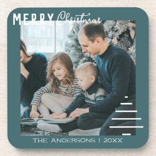 Modern Minimalist Merry Christmas Green Pine Tree Coaster