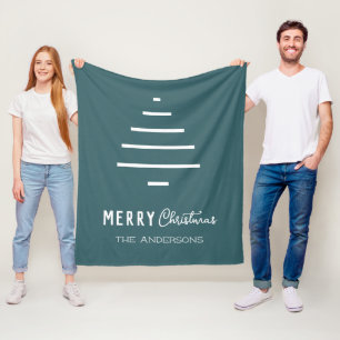 Modern Minimalist Merry Christmas Green Pine Tree  Fleece Blanket