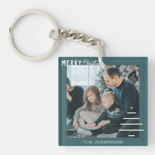 Modern Minimalist Merry Christmas Green Pine Tree  Keychain