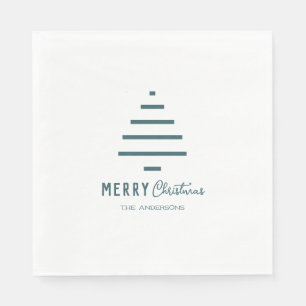 Modern Minimalist Merry Christmas Green Pine Tree Napkin