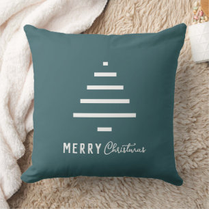 Modern Minimalist Merry Christmas Green Pine Tree Throw Pillow